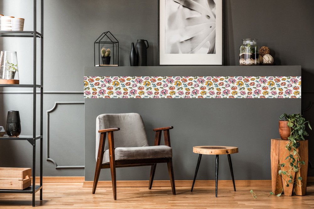 Self-adhesive Tile Roll,WALLPAPER,Orange flower & pink Flower and leaves Self Adhesive Tile Roll