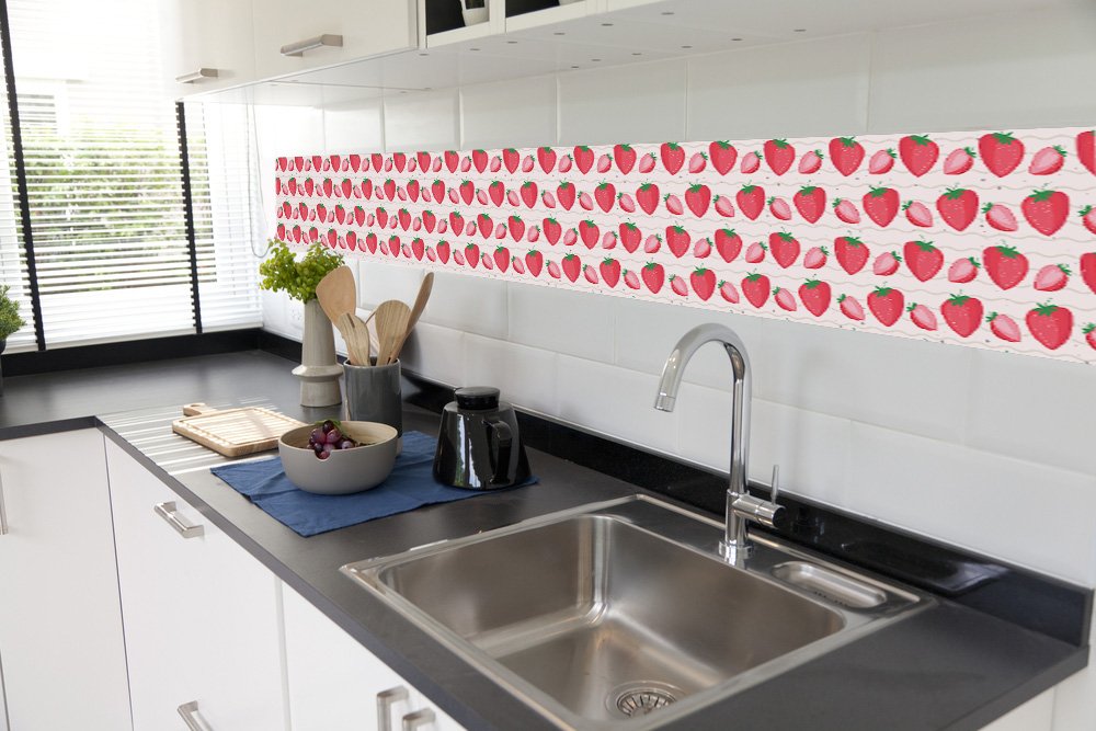 Self-adhesive Tile Roll,WALLPAPER, 3D Strawberry Fruits Self Adhesive Tile Roll 