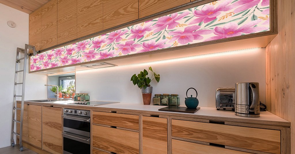 Self-adhesive Tile Roll,WALLPAPER, Pink flowers Floral & Botanical Self Adhesive Tile Roll  