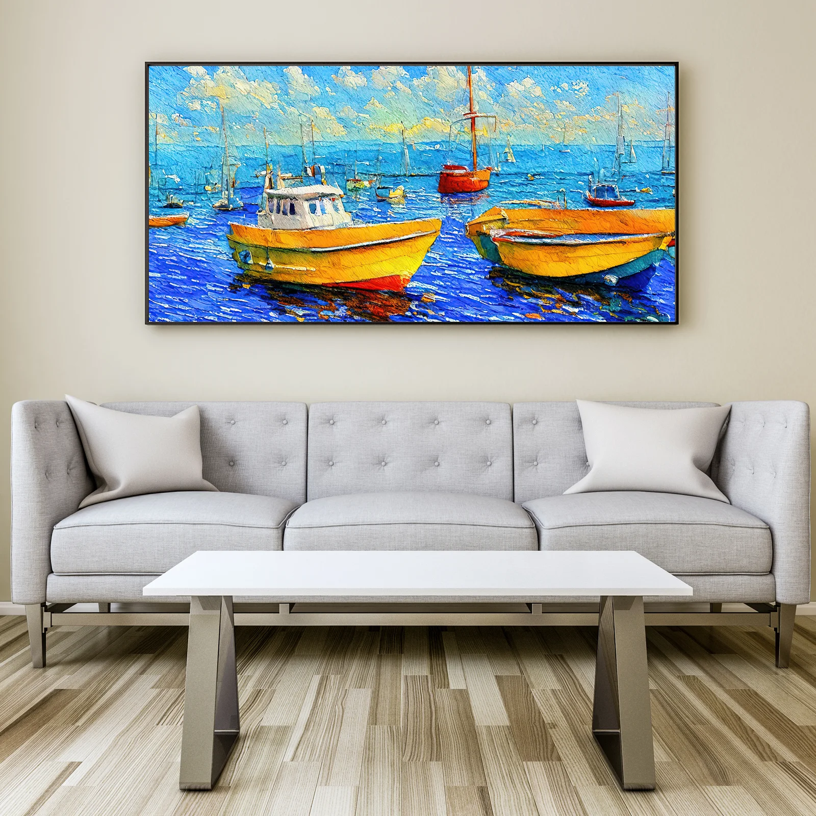 Canvas Wall Art,PAINTINGS,Boat In the Sea Premium Canvas Wall Painting