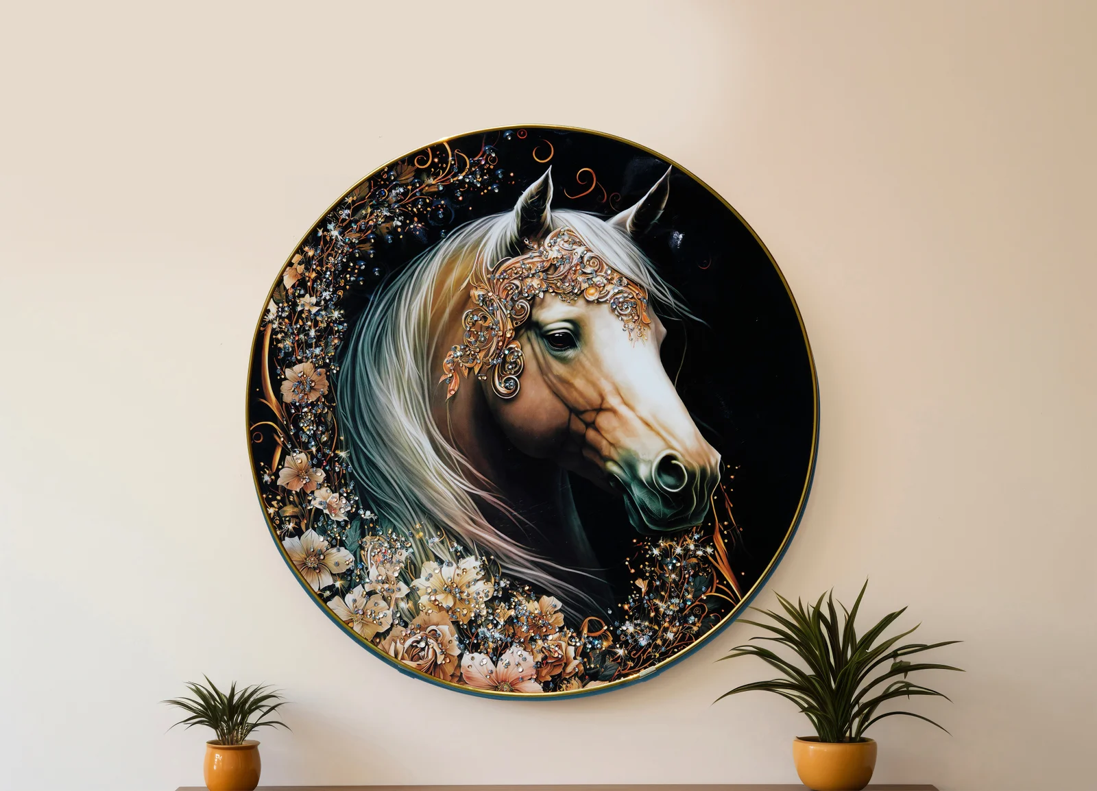 Digital Art Crystal Painting,PAINTINGS,Crystal Art Painting Gold Pattern Horse Crystal Painting with Frame