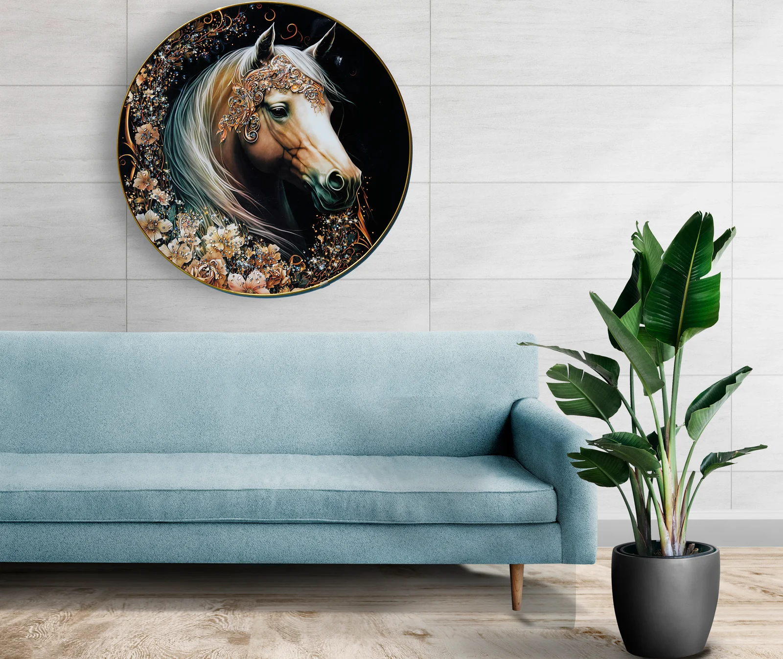 Digital Art Crystal Painting,PAINTINGS,Crystal Art Painting Gold Pattern Horse Crystal Painting with Frame