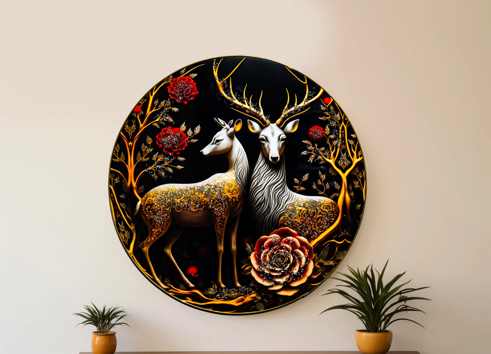 Digital Art Crystal Painting,PAINTINGS,Crystal Art Painting Golden Deer Crystal Painting with Frame