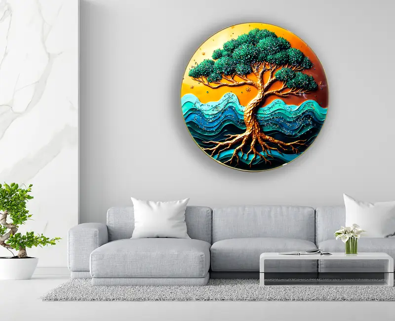 Crystal Art Painting Hanging Green Tree Crystal Painting with Frame  decorative masterpiece for home decor