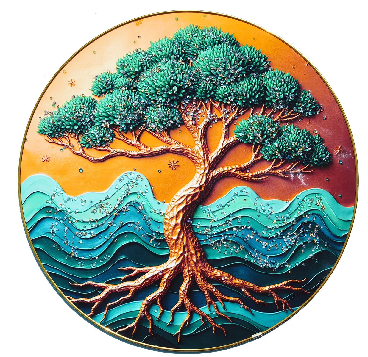 Crystal Art Painting Hanging Green Tree Crystal Painting with Frame  decorative masterpiece for home decor