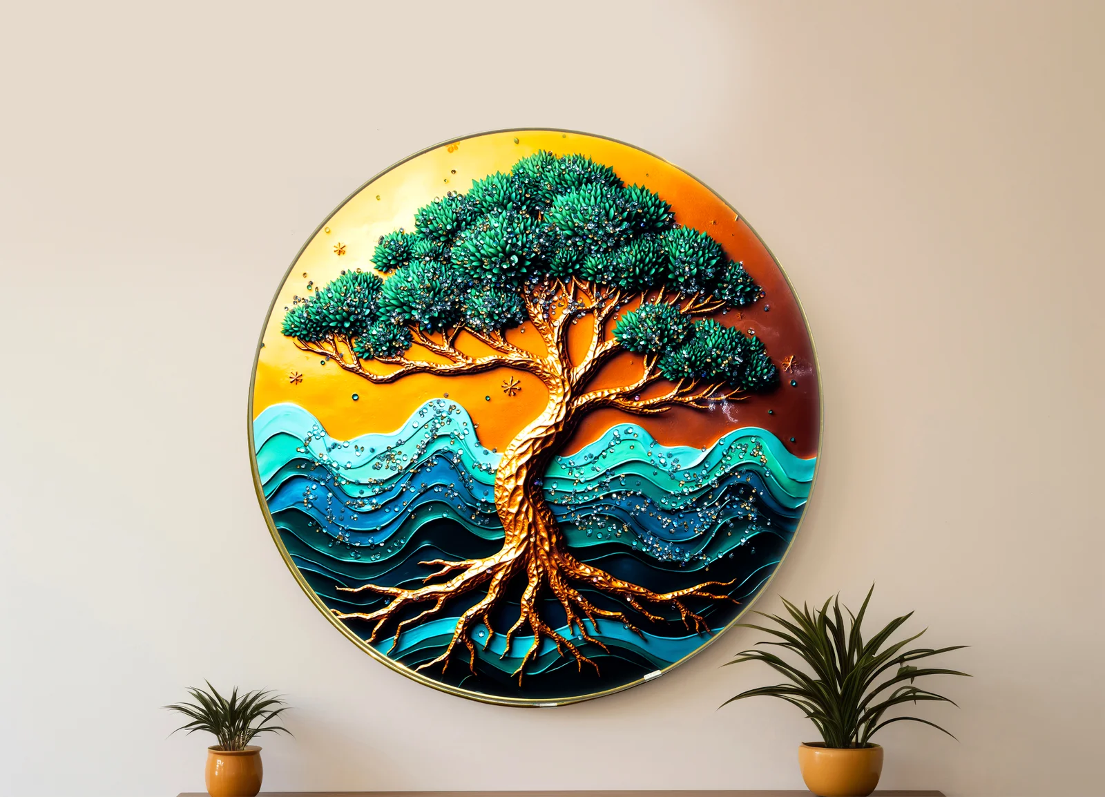 Crystal Art Painting Hanging Green Tree Crystal Painting with Frame  decorative masterpiece for home decor