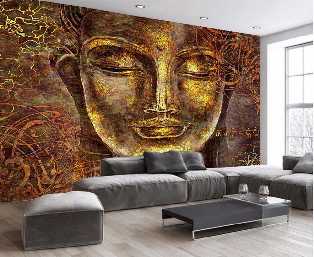 Self Adhesive Poster,WALLPAPER,Golden Buddha wall poster living room, hall, bedroom, office