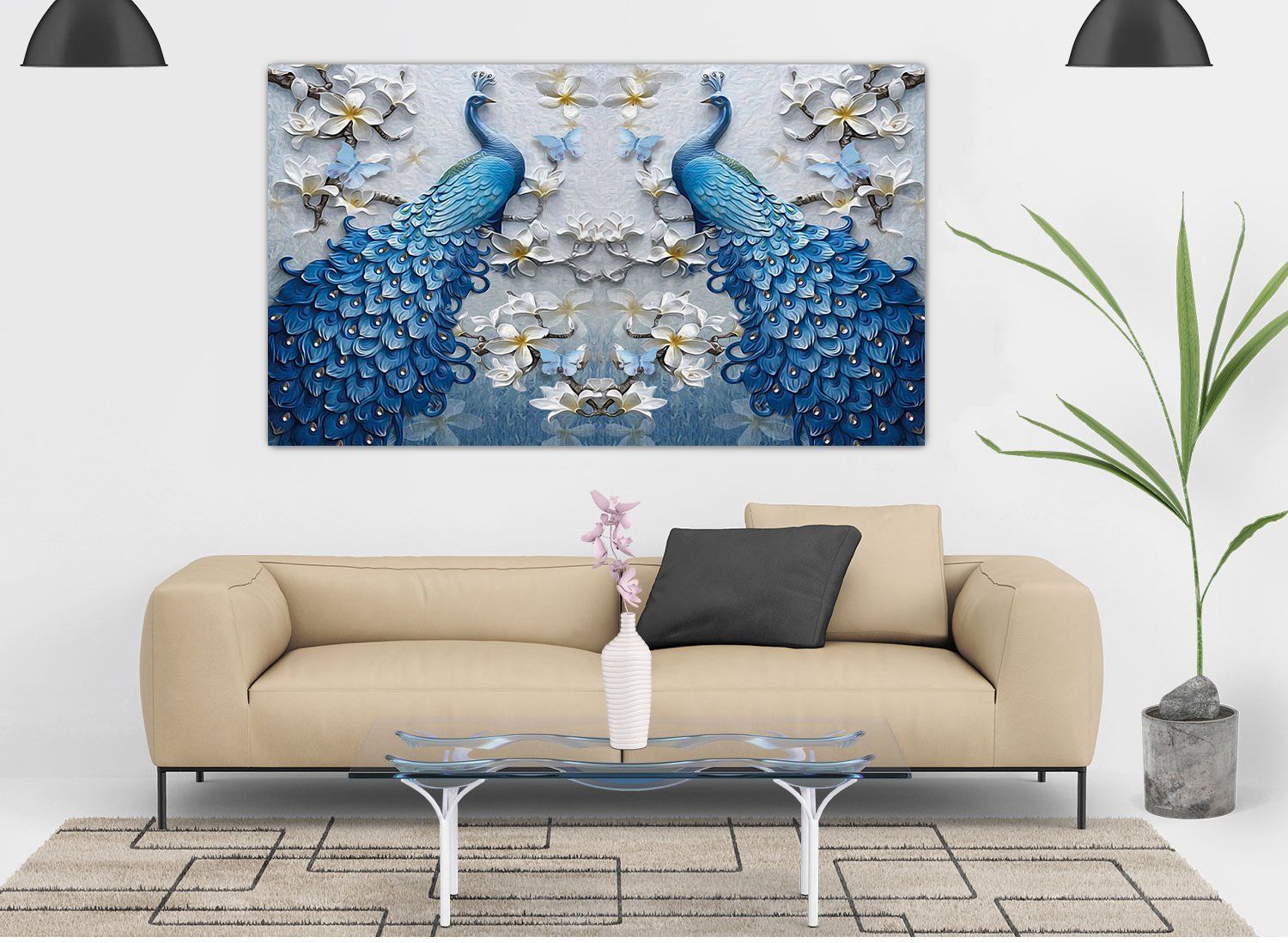3d Peacock Scenery self adhesive wall poster living room, hall, bedroom decorative masterpiece for home decor
