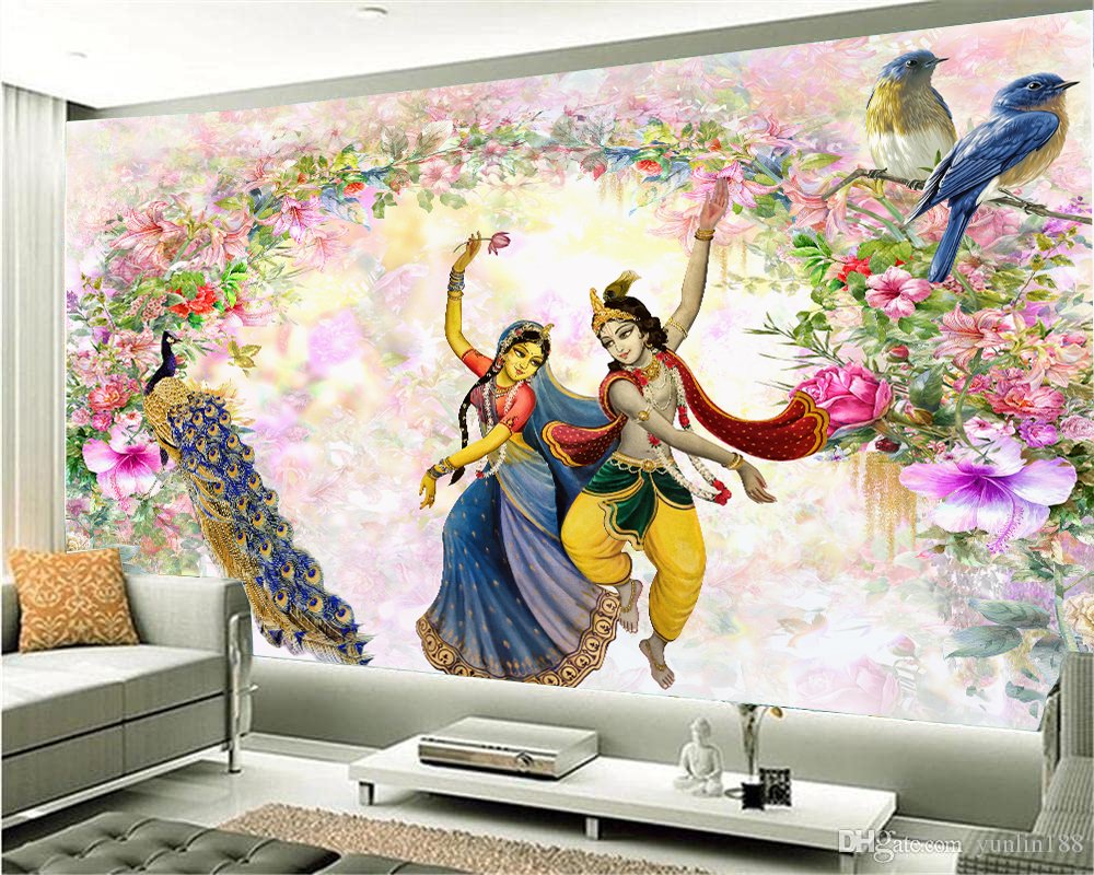 Self Adhesive Poster,WALLPAPER,Radha Krishna PVC Vinyl wall poster Living Room, Hall, Play Room, Bedroom, 