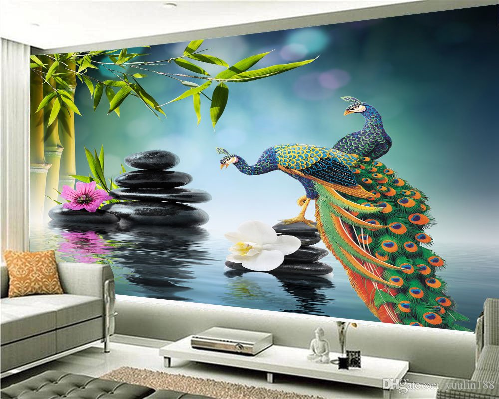 Self Adhesive Poster,WALLPAPER,Blue Peacock Self Adhesive Wall poster living room, hall, bedroom
