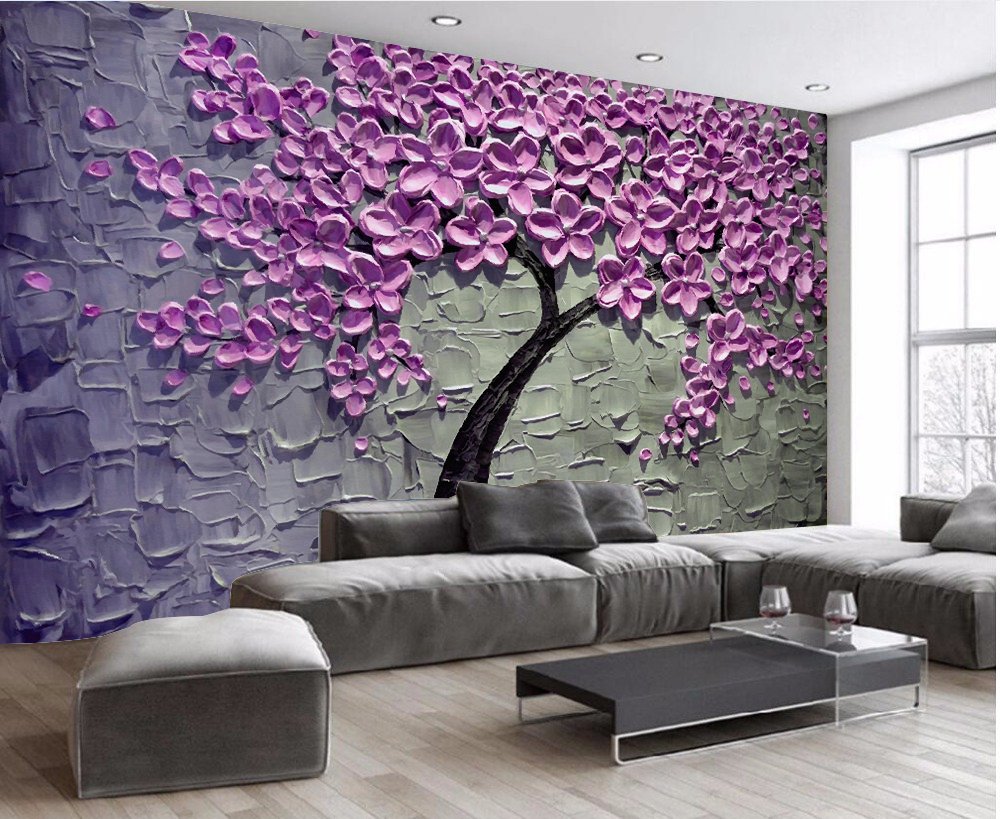 Self Adhesive Poster,WALLPAPER,3D Purple Flower self adhesive wall poster bedroom, living room, office, hall 