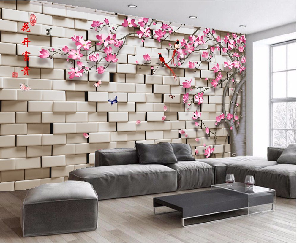 Self Adhesive Poster,WALLPAPER,3D Pink Flower wall poster Living Room, Hall, Office, Bedroom, Kitchen 