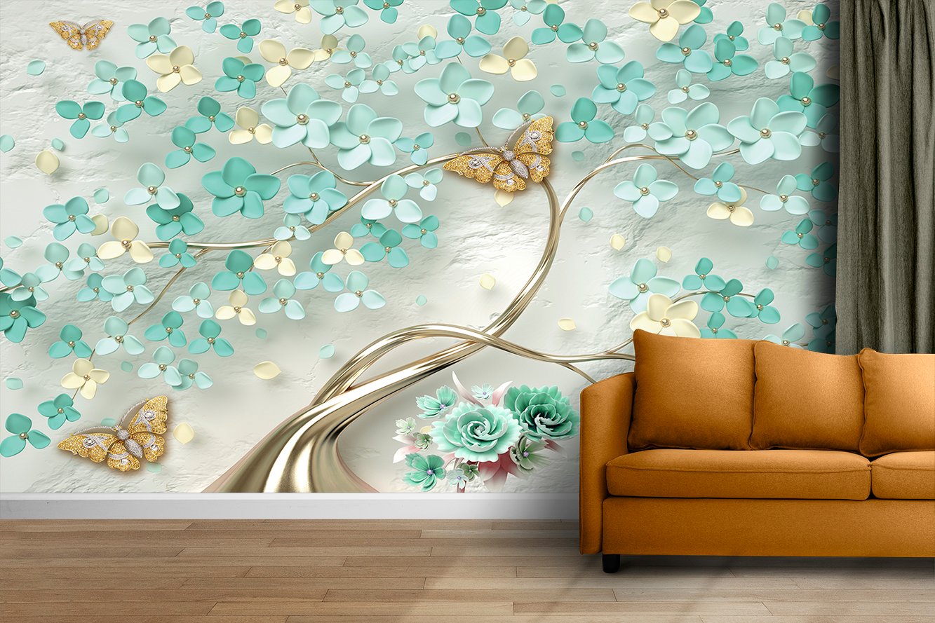 Self Adhesive Poster,WALLPAPER,3D Green & Beige wall poster living room, bedroom, hall, hotel