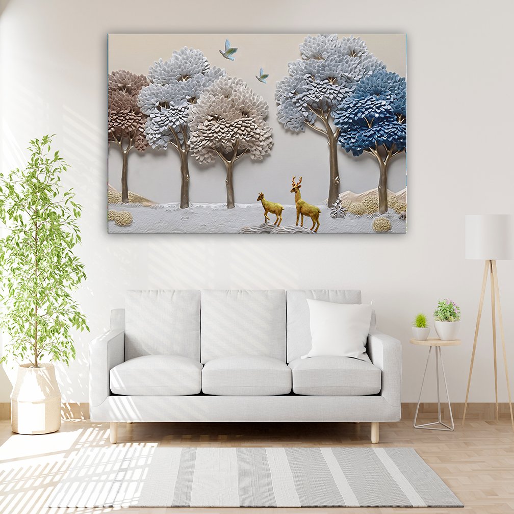 Gold Deer self adhesive wall poster living room, hall, bedroom, hotel decorative masterpiece for home decor