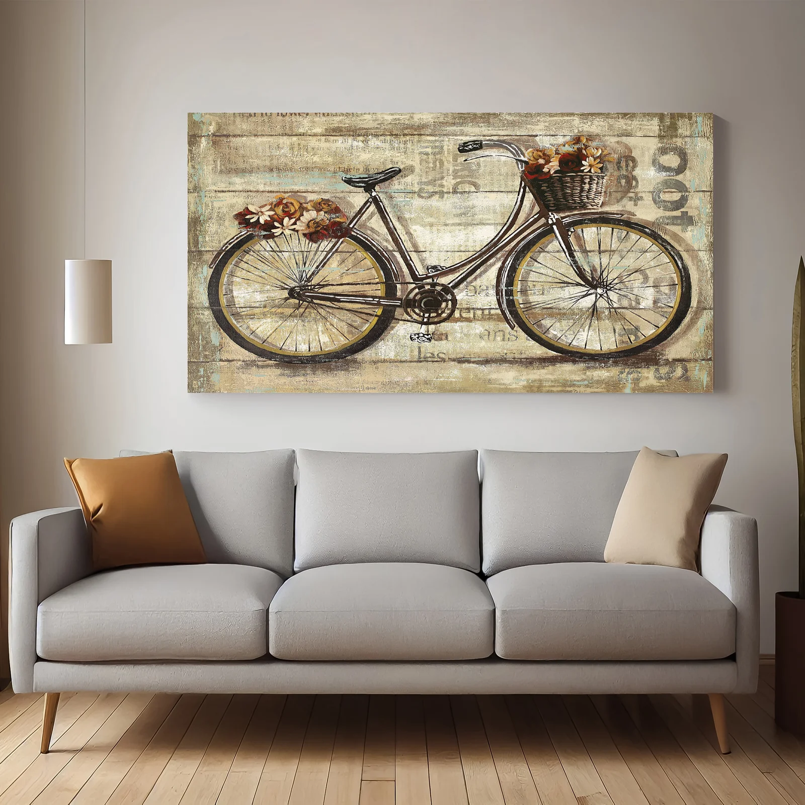 Canvas Wall Art,PAINTINGS,Vintage Bicycle with Flowers Canvas Wall Painting 