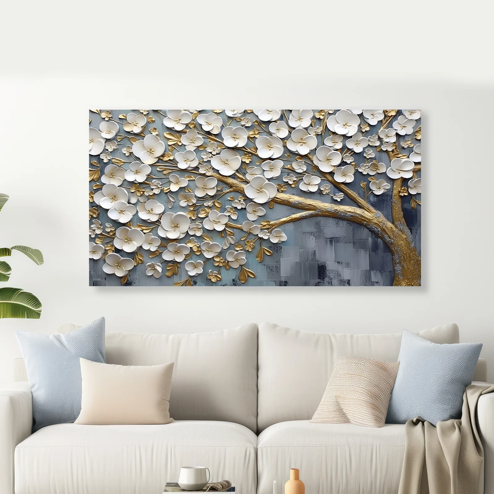 Canvas Wall Art,PAINTINGS,White Flowers Tree Canvas Wall Painting 